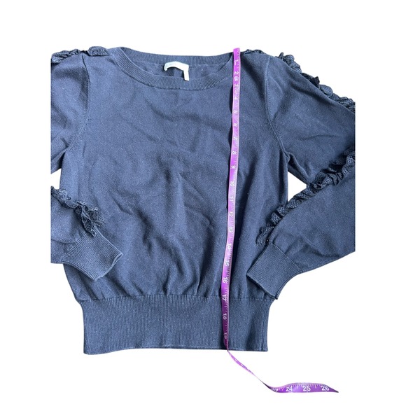 See By Chloe Dark Navy Lace Trim Ruffle Sleeve Crew Neck Sweater XS - Picture 5 of 8